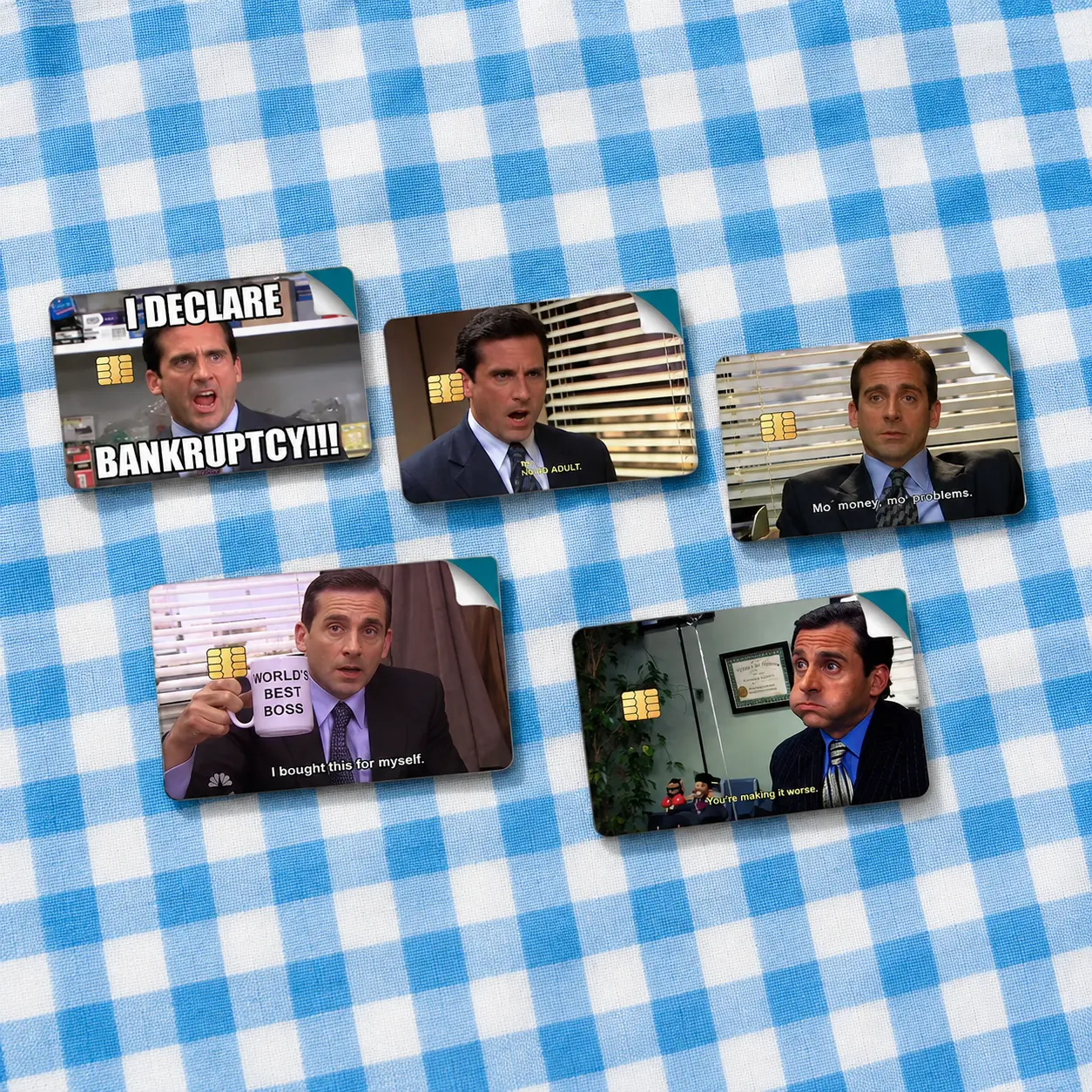 Funny Office Meme Card Skin Set - Sarcastic Boss Quotes Sticker Wrap for Debit Credit Bank Card, TV Show Fan Gift Pack of 5
