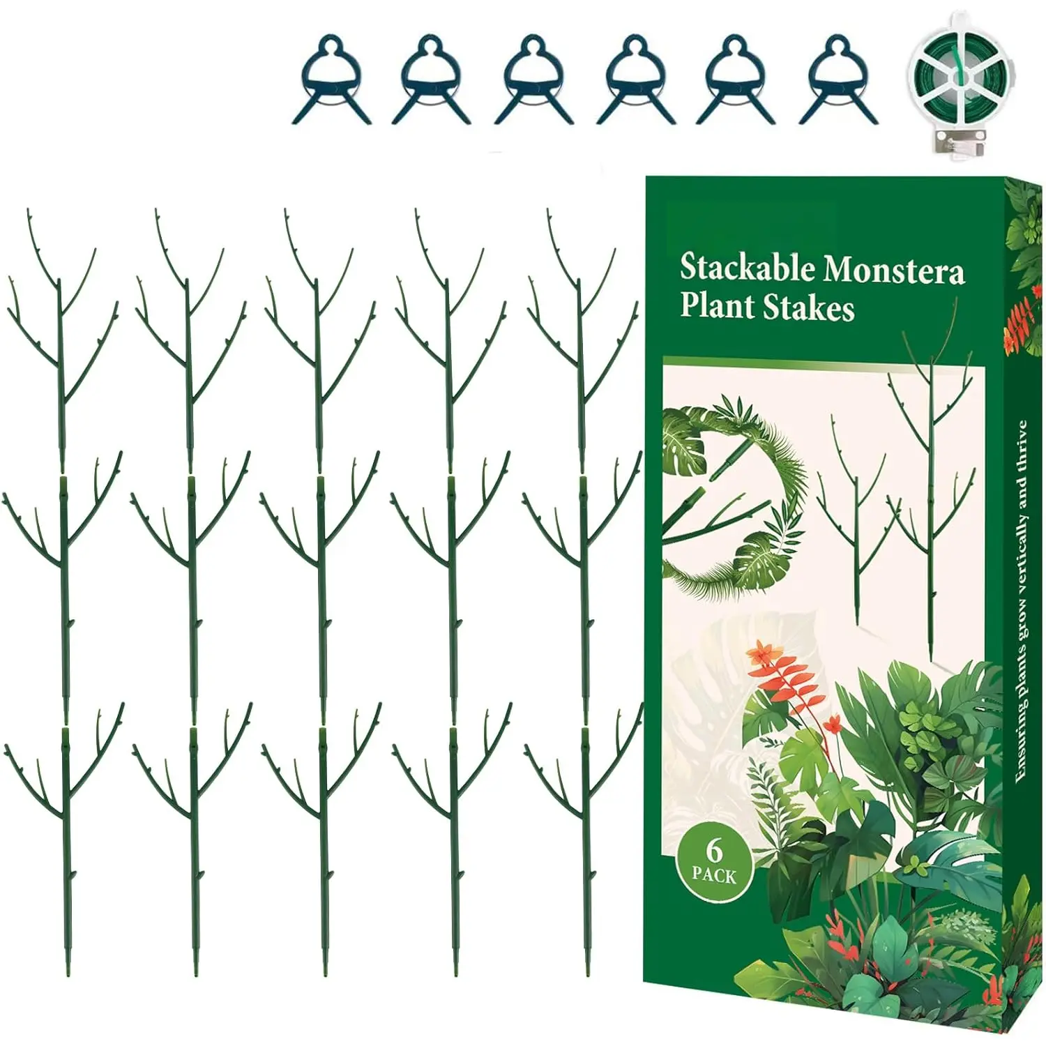 15-Pack Garden Support Stakes with Adjustable Height Trellis - High-Quality Non-Toxic Stackable Design for Indoor/Outdoor Plant Care, Climbing Plant Support, Root Disturbance Reduction, Ideal for Potted Monstera (For Gardening Enthusiasts)