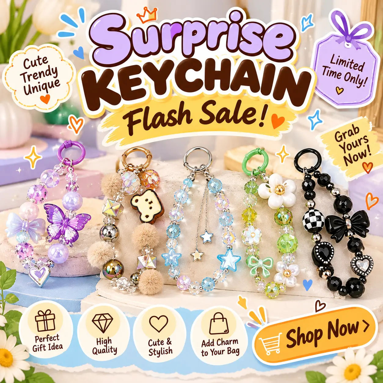 13-Piece Fashion Accessory Keychains, Phone Tag Optional Costume Jewelry Keychains, Phone Tag Opt.