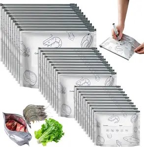 30PCS Reusable Aluminum Foil Sealable Storage Bags, 2026 New Resealable Vacuum Zipper Pouches for Food, Stand Up Foil Sealable Bags with Label and Zip Lock for Vegetable Fruit Meat (3 Size)