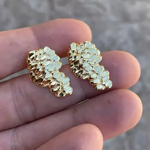 14k Gold Plated Nugget Hiphop Earrings Butterfly Push Back Mens Womens Huge 24MM