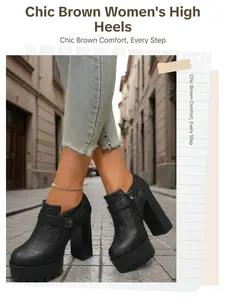 Women's Fashionable Solid Color Platform Chunky Heeled Rubber Boots, Casual Comfortable Ankle Boots for Daily Wear, Trendy All-match Boots for Women & Girls, Footwear