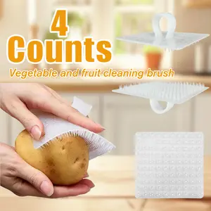 4 Counts Vegetable Scrubber, Produce Scrubber Brush Set, Dense Soft for Fruits Vegetables Carrots Potatoes Cleaning, Mixed Styles