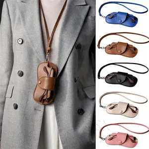 PU Leather Neck Glasses Case - Portable Hanging Eyewear Pouch, Scratch-Proof Sunglasses Holder for Sports, Travel