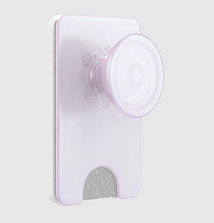 PopSockets Opalescent White Plastic Magnetic MagSafe Kick-Out PopWallet+ & Stand - MagSafe Compatible Smartphone Holder Stand with Mount for Mobile Devices