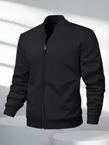 Men's Baseball Jacket Spring Summer New Sports Coat Baseball Collar Flight Jacket Casual Outdoor Running Jacket Fashion Retro Zipper Cardigan Vest Solid Color Simple Basic Design With Pockets Menswear Tops Long Sleeve Plain Red autumn daily wear