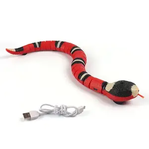 Smart Sensing Snake Cat Toy - Red and Black Design, Soft Material, Ideal for Cats, Includes Power Adapter