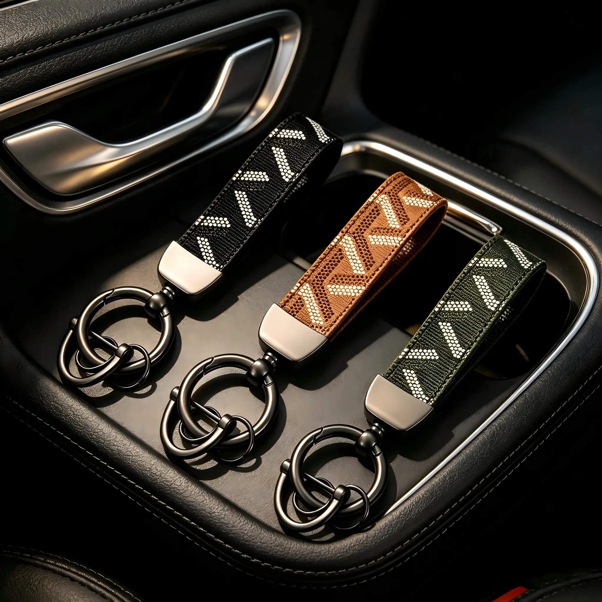 Trendy Vintage Monogram Car Keychain,Leather Print Metal Horseshoe Keychain with Split Ring- Universal Car Accessory, Fashion Keychain for Mini Gifts