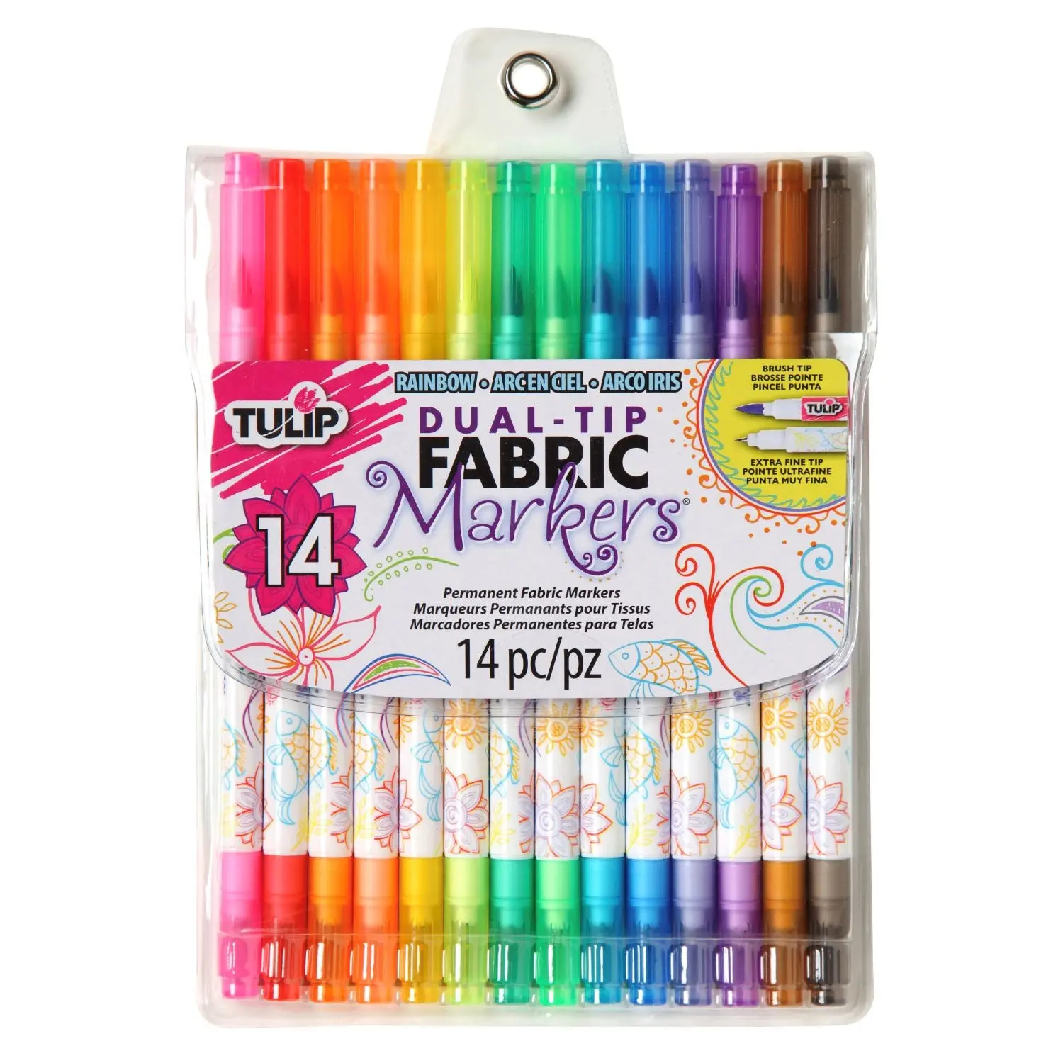 Tulip Dual-Tip Fabric Markers, 14-Pack Colorful Double Ended Drawing Markers for Office Stationery Writing & Correction Tools, Colorful Markers