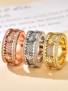 Full Drill Rotating Gear Ring, Adjustable Full Star Design, Unisex Couple Finger Jewelry, Fashionable Unique Style, Statement Rings, Beautiful Rings, Cubic Zirconia Rings