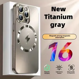 Magnetic Suction Bezel Heat Dissipation New iPhone 17 16 15 14 13 12 Pro Max Plus Shockproof Protective Titanium Frosted Smartphone Case Cover with Glass Camera Lens and Wireless Charging Casing