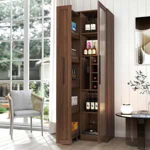 [Bellemave] Kitchen Pantry Cabinet with Multi-Functional Pull-Out Multi-Tier Storage Shelf,Farmhouse Storage Cabinet with Glass Doors,Pantry Organizers for Kitchen, Bar Cabinet,Dining Room