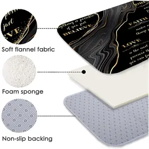 Letter & Black Marble Pattern Summer Bathroom Restroom Set, 4 Counts/set Including Non-slip Bath Mat, Toilet Lid Mat, U-shaped Commode Contour Rug & Waterproof Shower Curtain with Hook, Home Goods, Bathroom Decor And Accessories