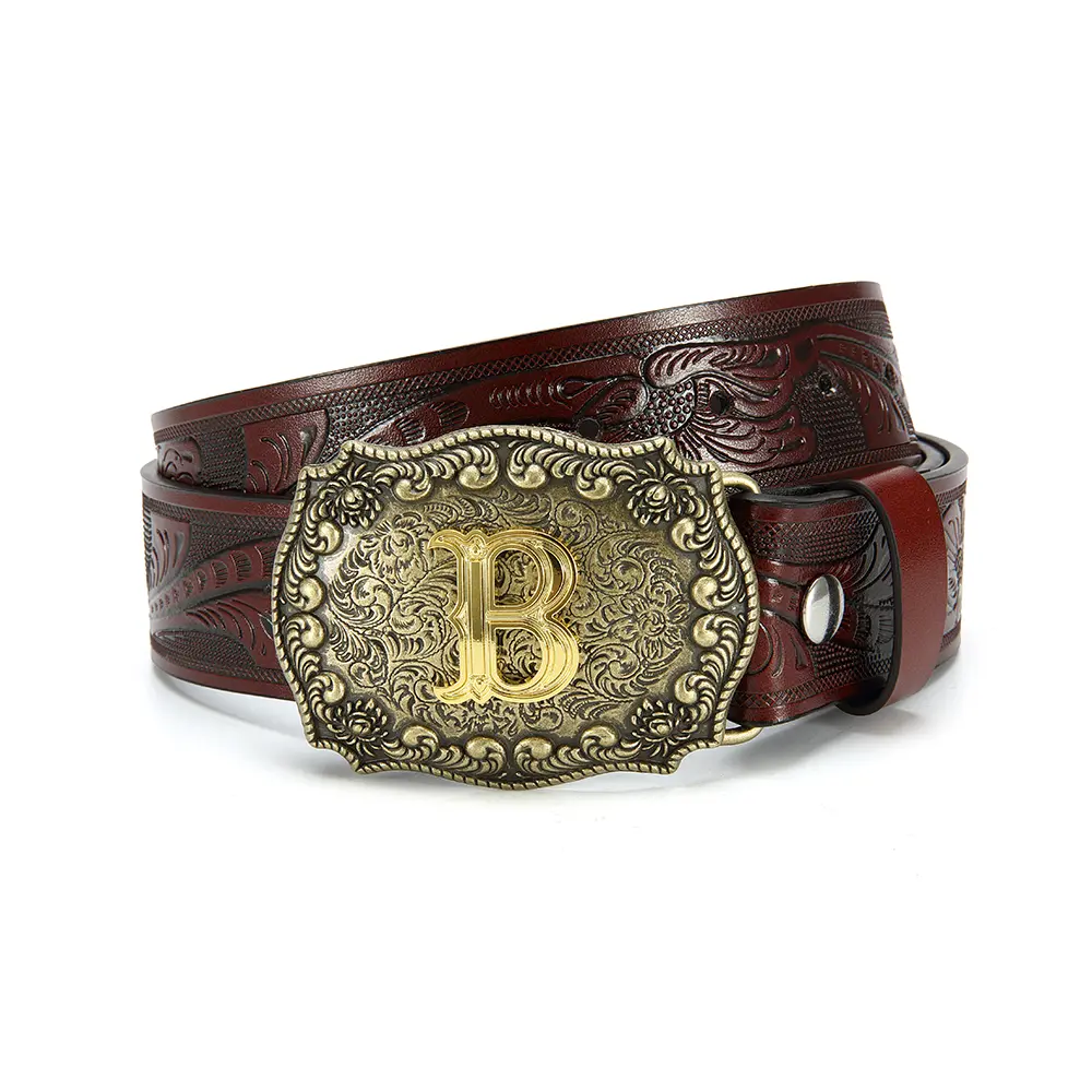 Handcrafted Real Leather Cowboy Belt With Custom Letter B, Durable Construction, Perfect Present For Festive Gifting And Daily Use country concert brown option alloy buckle