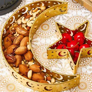 1pc Ramadan Service Tray, Star Moon Plate Holder, Islamic Dessert Tray, Pastry Utensils, Food Storage Container, Party Decorative Tray, Traditional