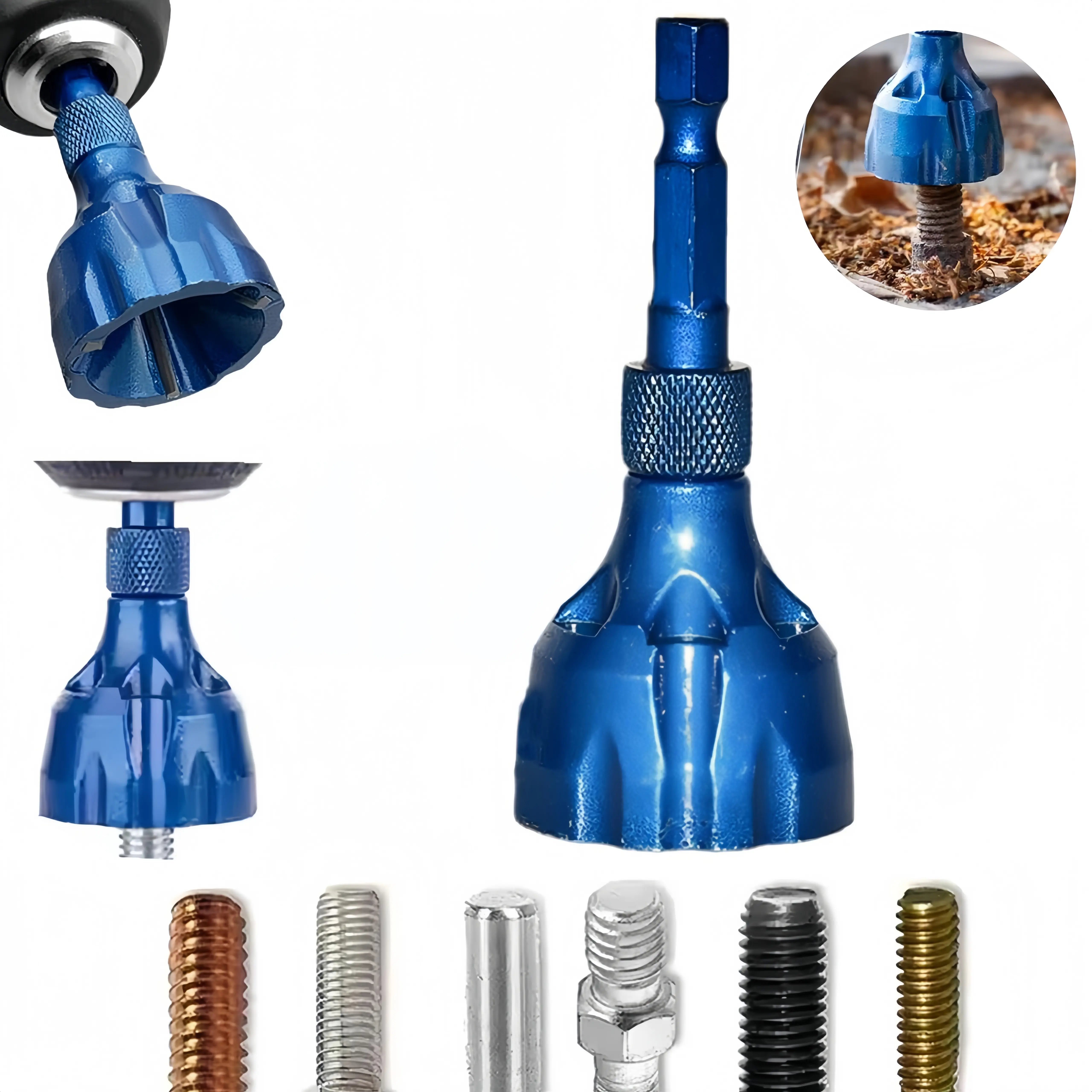 Deburring External Chamfer Tool With 3 Carbide Blades,Yg8 Carbide Blade,- Screws, Wood, Plastic - Deburring, Grinding Of Outer Circle, Chamfering, Trimming Edges, Repair Tools For Damaged Bolts Fits For 1/8"- 3/4" (3Mm-20Mm)