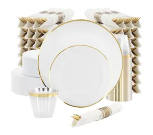 Elama 350 Piece Disposable Dinnerware Set for 50 in White Gold