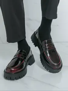 Men's PU Pure Color Thick Sole Elevator Business Casual Loafers, Business Style Loafers, PU Leather Loafers, Comfortable and Stylish Footwear for Daily Wear, Men Shoes, Office Shoes, Closed Shoes