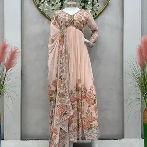 Cream georgette handwork alia cut kurti