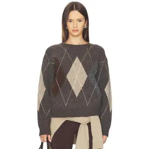 ASTR the Label Terri Sweater in Grey, Brown & Argyle