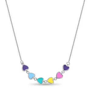 Rainbow Hearts 16" Kids/Children's/Girls Necklace Enamel - Sterling Silver Rainbow Hearts 16" Kids/Children's/Girls Necklace Enamel - Sterling Silver