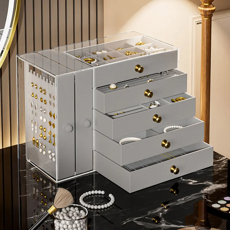 Multi-functional transparent desktop jewelry storage box, large capacity, drawer-style storage, Multilayer Storage, Clear Storage, suitable for storing rings, bracelets, necklaces and earrings, Jewelry Holder Organizer, High Capacity Organizer
