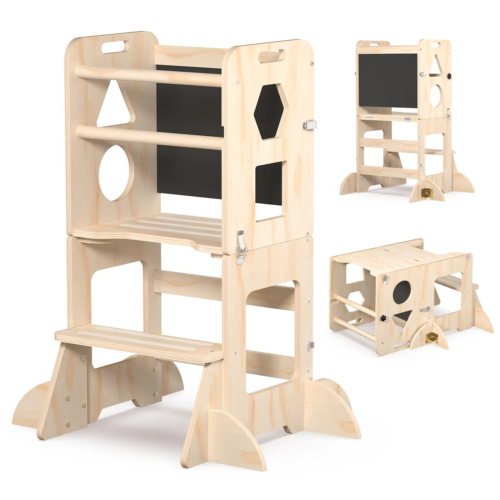 Kids' Rectangular Kitchen Helper Step Stool - Simple, Height-Adjustable Design for Safe, Easy Countertop Access - Ideal for Cooking, Baking Activities