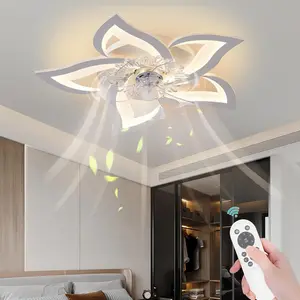 Low Profile Ceiling Fan with Lights,110v Modern Dimmable Flower Shape, Remote Control/app Control,Timing 6 Gear Speeds Fan Ceiling Lamp.