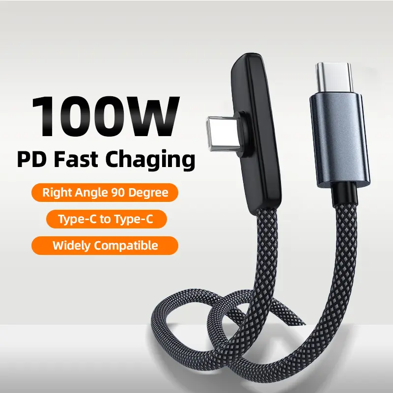 KAXOE 100W Fast Charging 90-Degree Elbow USB-C to USB-C Charger Cord for Mobile Smartphones, Electronic Devices (iPhone 15/16/17 Pro Max, Samsung, Google, Moto)