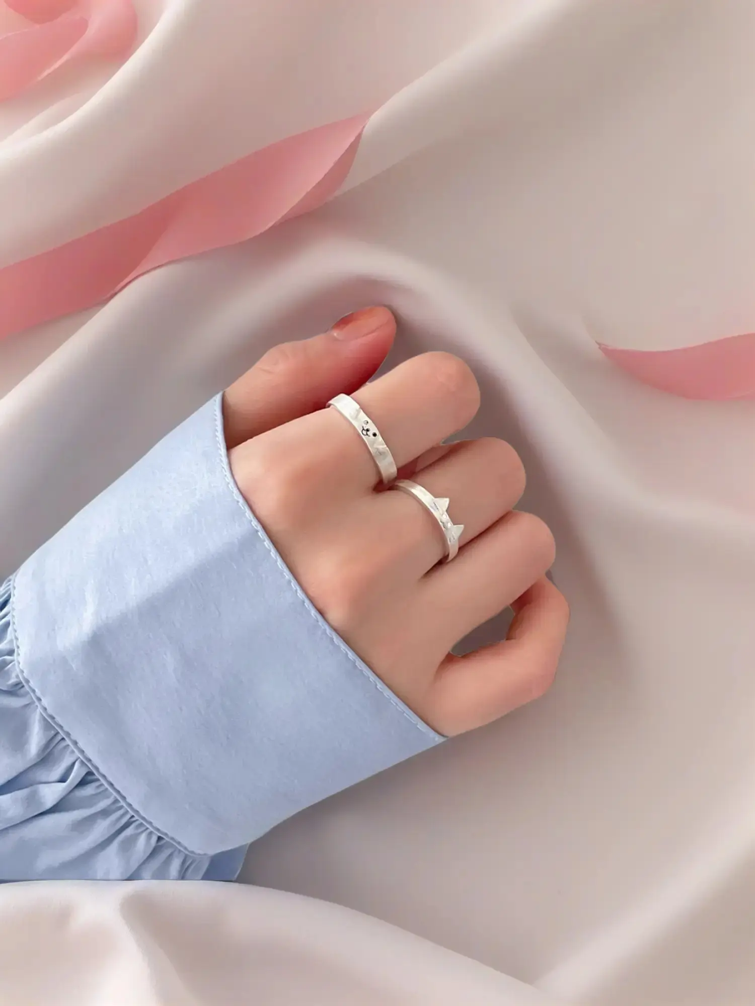 Cute Dog Cat Couple Matching Rings, Adjustable Open Finger Rings, INS Funny Cartoon Ring Valentine's Day Gift for Women