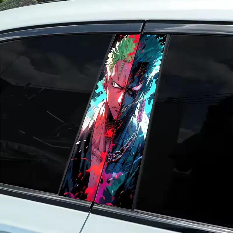 2-Pack B-pillar two-color anime samurai pattern car sticker, hood decal, Car decals, Decal For Cars, waterproof and scratch-resistant, suitable for all models - Audi, Honda, Ford, Volkswagen, BMW sedans, SUVs, MPVs