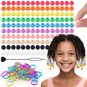 100Pcs 5mm Small Silicone Beads for Hair Braids, Soft Jellyish Pony Hair Beads with 5mm Hole + 50 Rubber Bands and 1 Beader for Braiding, DIY Bracelets Necklaces Crafts (Multicolors)
