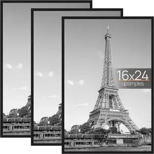 16x24 Picture Frame Black 3 Pack, Scratch-Proof Poster Frames 16 x 24 for Photo Gallery - Slide-In Strips, Horizontal or Vertical Wall Mounting Decor