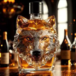 Luxury Wolf Crested Whiskey Bottle, Exquisite Animal Shaped Decanter, Premium Collector's Item, Home Bar Centerpiece, Unique Gift Idea