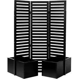 Garvee privacy screen with planter – Independent 3-panel outdoor divider, 130 x 170 x 70 cm, metal garden fence with 4 self-draining raised beds for patio, terrace, courtyard