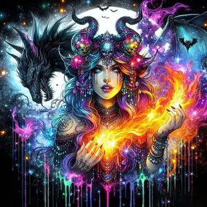 5D DIY Full Drill Round Diamond Painting - Diamond Art Kits Mystic Witch Mosaic Canvas DIY Wall Art, Home Wall Decor, Crafts
