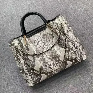 KUKU bag(13.39×9.84×6.30inch)--Snake Print Tote Bag with Black Handles and Gold Hardware