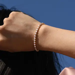 FindChic Classic Tennis Bracelet Sparkling Clear Black Cubic Zirconia Golden Daily Casual Stainless Steel Tennis Bracelets Jewelry For Women Men Girlfriend Boyfriend