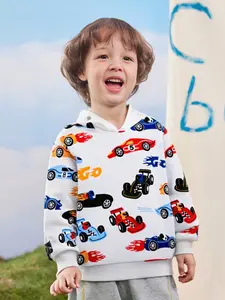 Boys' Round Neck Sporty Sweatshirt T-Shirt, Casual Spring Fall Design, Car Pattern Print, Perfect for Daily Wear, Kids Fashion Apparel