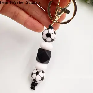 Sports-Themed Silicone Beaded Keychain & Bag Charm — Football, Basketball, and Rugby Designs