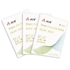 A-SUB Waterproof Glossy Vinyl Sticker Paper 3 Packs 75 Sheets 8.5x11" for Inkjet Printers Premium Print Result DIY Custom Stickers Stickerless
