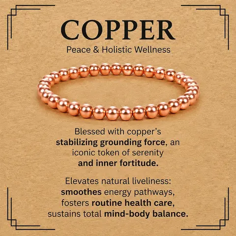 Copper Beaded Bracelet for Women Men, Pure Copper Jewelry Gift | 99.99% Pure Copper Bracelet with 6MM Beads, Simple Dainty Bead Bracelet, Unisex Stretch Wristband, Gift for Her and Him