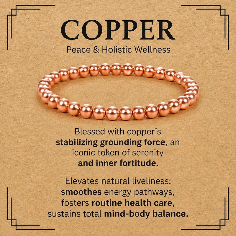 Copper Beaded Bracelet for Women Men, Pure Copper Jewelry Gift | 99.99% Pure Copper Bracelet with 6MM Beads, Simple Dainty Bead Bracelet, Unisex Stretch Wristband, Gift for Her and Him