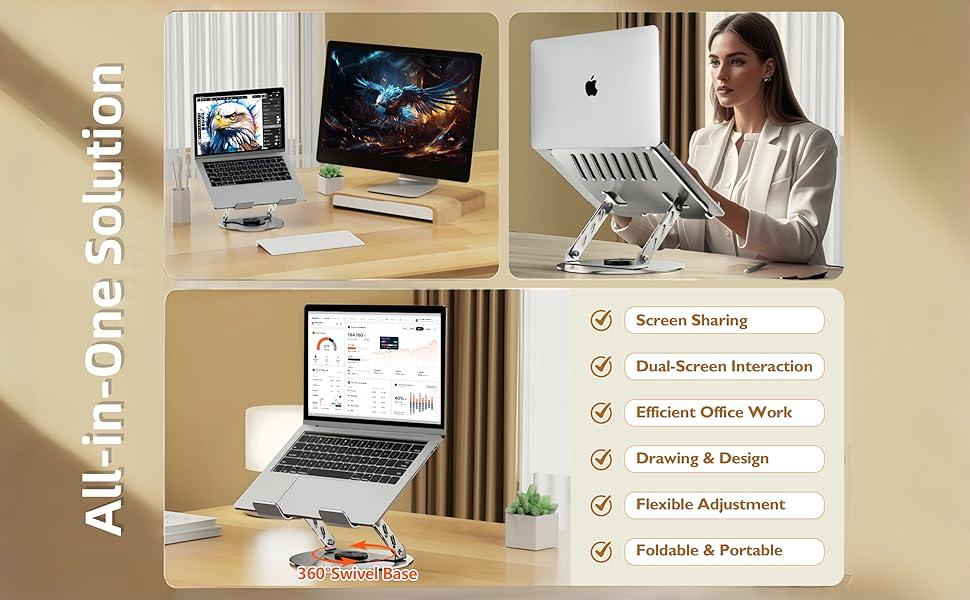 360° Rotating 2-in-1 Multifunctional Laptop Stand Adjustable Foldable Aluminum for Gaming & Mobile Portable Holder Compatible with MacBook Up to 17 Inches