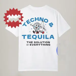 Colors Techno And Tequila Retro Cartoon Rave Shirt - Trendy Aesthetic Funny Tee Cotton Menswear