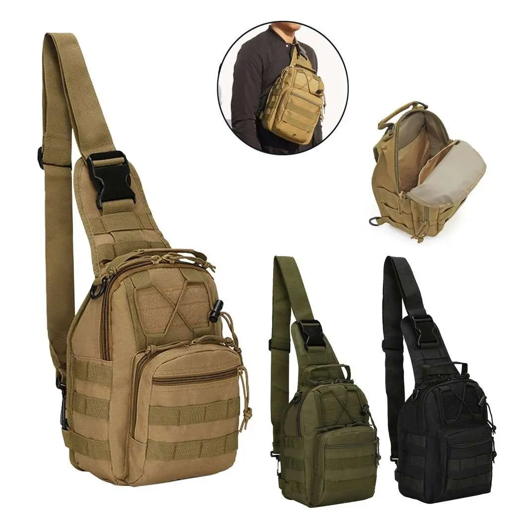 Tactical shoulder bag for men and women, retro classic crossbody bag, canvas messenger bag, concealed shoulder strap, adjustable, durable and wear-resistant, Molle, EDC chest bag, multi-functional,  shooting, hiking,  everyday carrying
