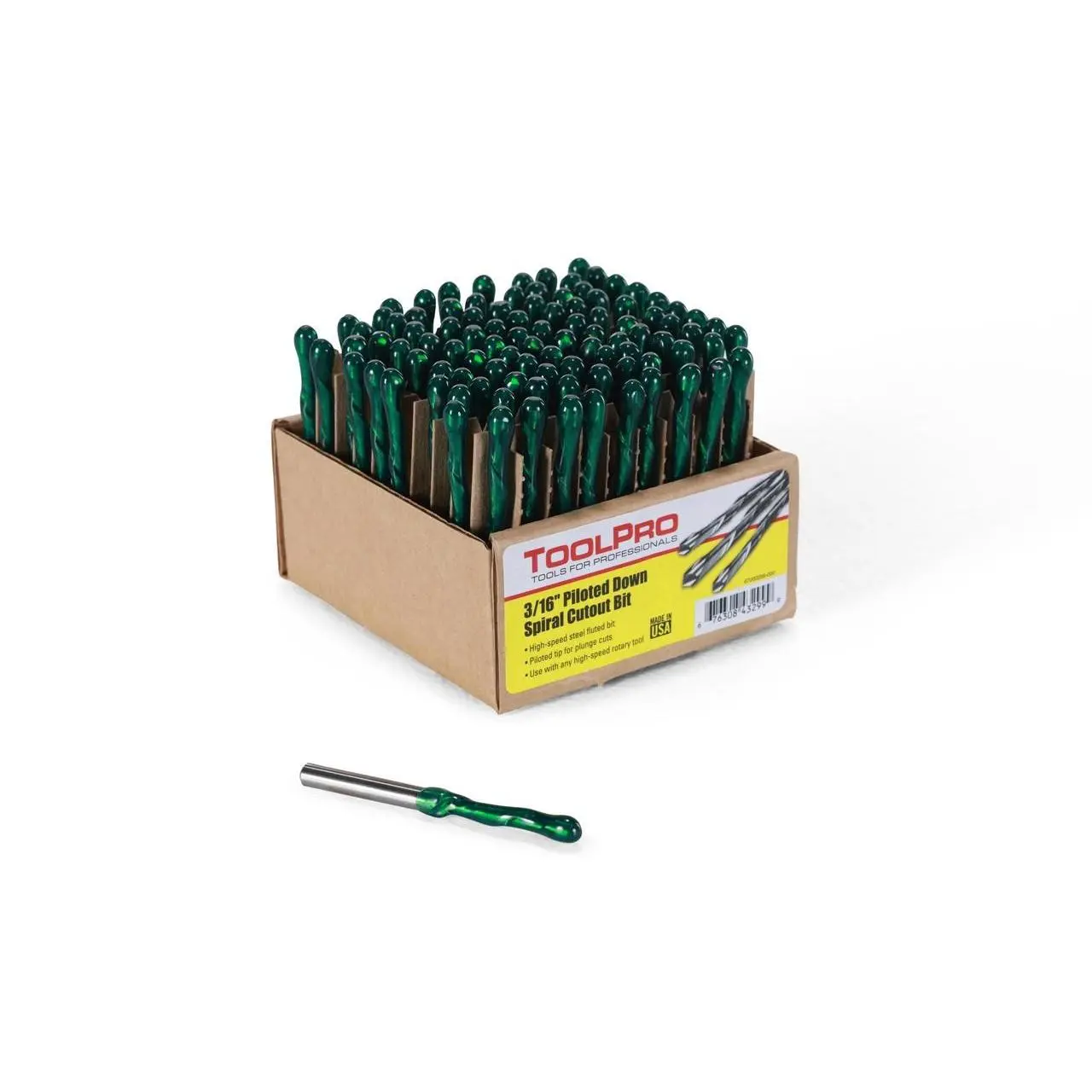 ToolPro Heavy Duty 3/16 in. Piloted Down Spiral Cutout Drill Bit, 100-Pack Wax-Coated Rotary Cutting Tool Bits for Drywall Cutting, Can Light Cutouts, Outlet Box Cuts with Precision Tip, 100-Pack Rotary Cutting Tool Bits, Downward Spiral