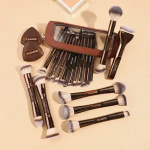 Maange 22-Piece Makeup Brush Set with 19 Brushes, 2 Powder Puffs, Storage Bag, Foundation Brush, Blush Brush, Eyeshadow Brush, Mascara Brush, Blending Brush