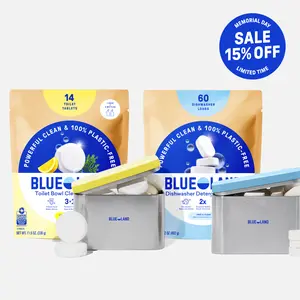 Blueland Dishwasher & Toilet Bowl Cleaner Duo, Mineral & Plant-Based Tablets with Storage Tins, Fragrance-Free & Lemon Cedar