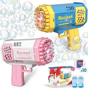 Bubble Gun Pack with 2 Bottles Bubble Solution, 40-Hole Light Up Dip Bubble Machine for Kids, Bubble Toy for 3 4 5 6 7 8 Years Old Boys Outdoor Indoor Kid Birthday Wedding Party Blue
